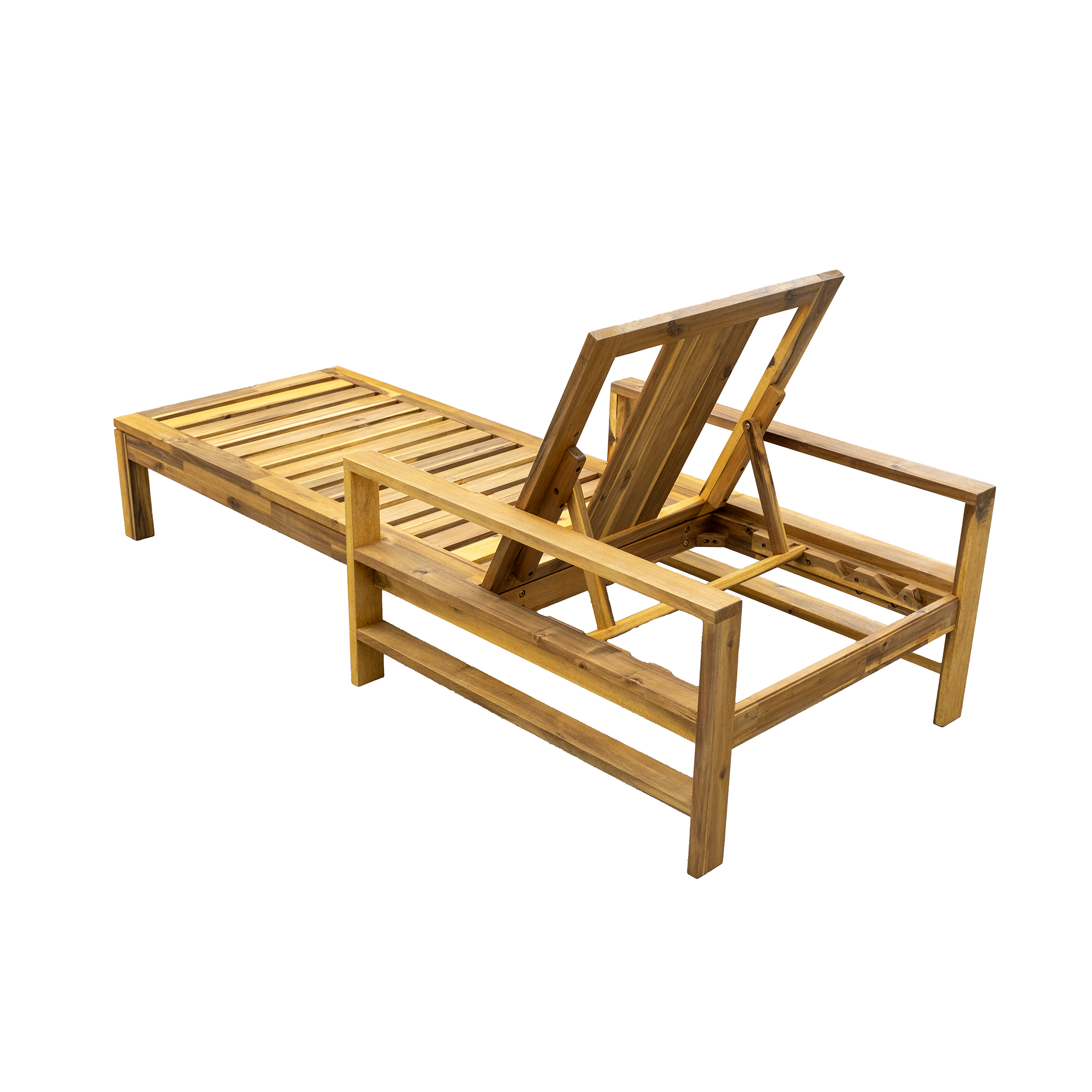Acacia Wood Adjustable Backrest Outdoor Lounge Chair, Suitable for