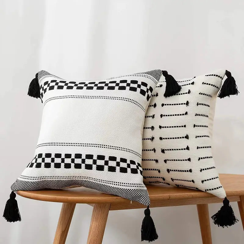 Bohemian Ethnic Style Cushion Cover in Black and White 18"