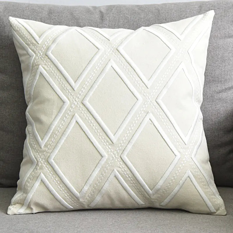 Modern Geometric Linen Embroidered Throw Pillow Cover