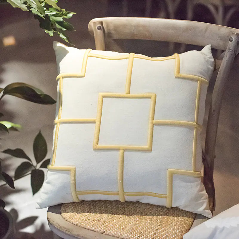 Modern Geometric Linen Embroidered Throw Pillow Cover