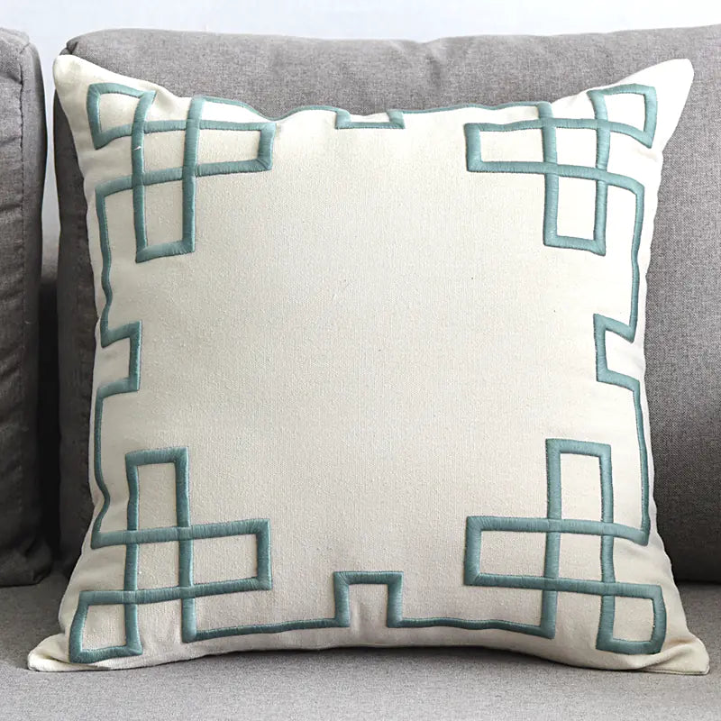 Modern Geometric Linen Embroidered Throw Pillow Cover